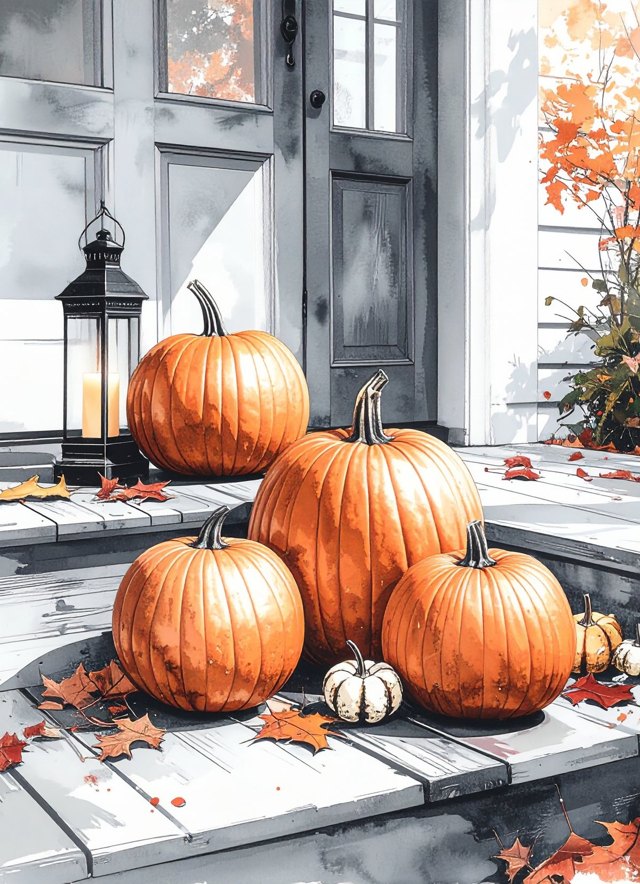 Sketchbook cover: Pumpkins on the step